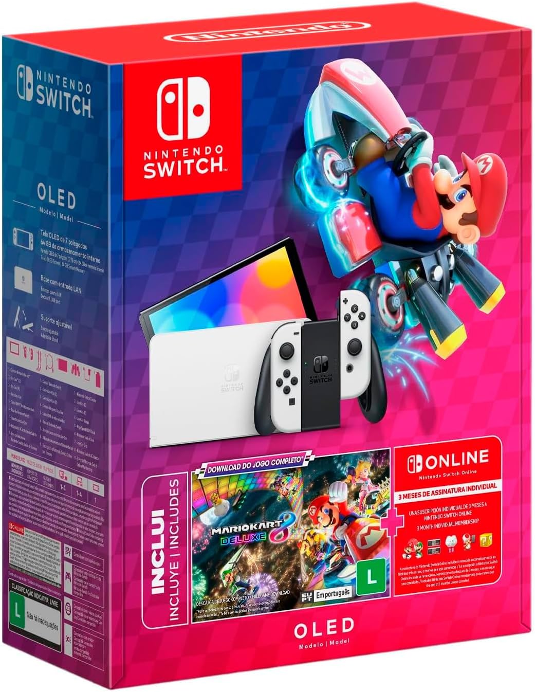 Console Nintendo Switch Oled Bundle Mario kart 8 Deluxe 8 com Assinatura Online de 3 Meses