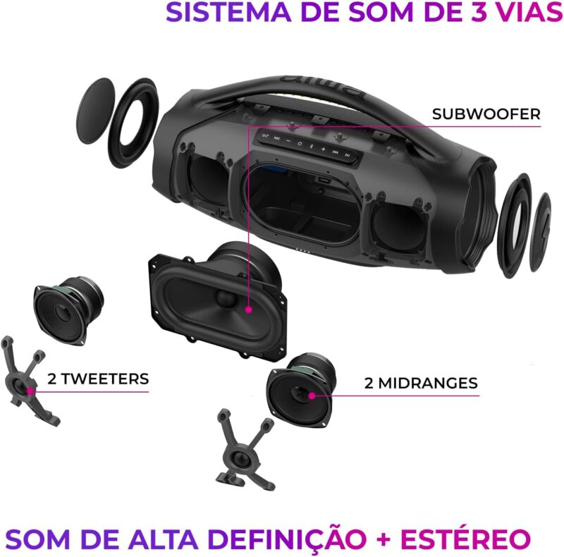 Boombox Aiwa Ligths Plus Preta 200w Bluetooth Portátil