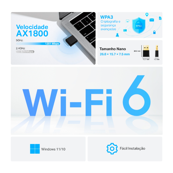 TP-LINK ADAPTADOR NANO USB WI-FI 6 WIRELESS ARCHER TX20U NANO