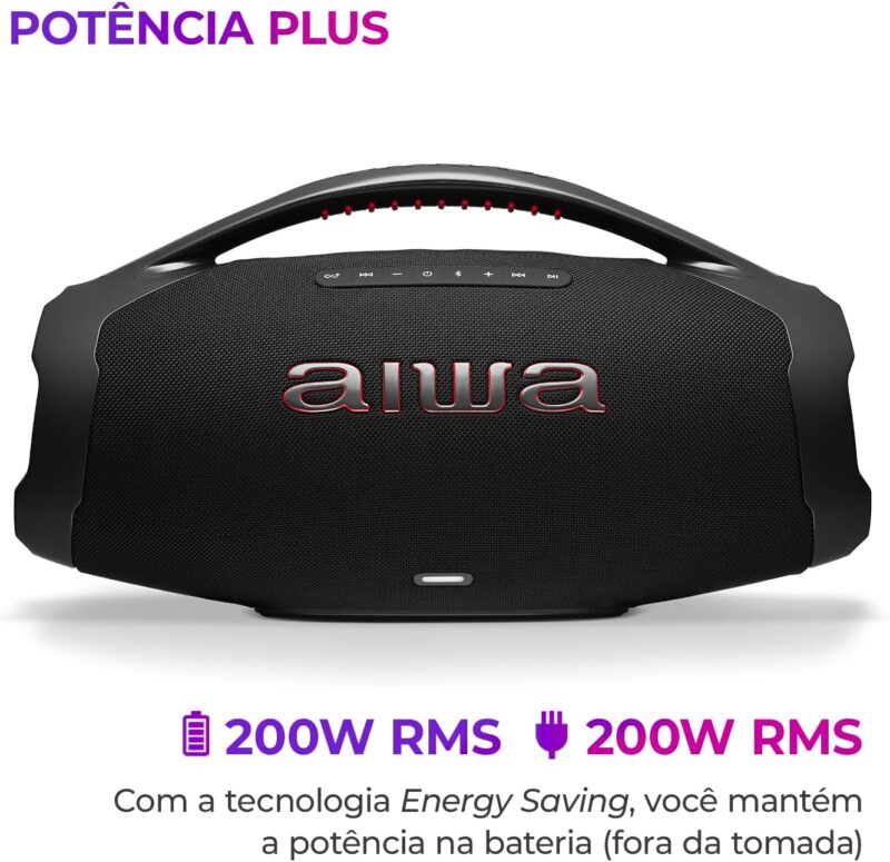 Boombox Aiwa Ligths Plus Preta 200w Bluetooth Portátil
