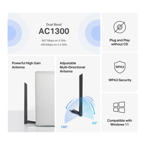 Mercusys Adaptador Usb MA30H Dual Band AC1300 Com Antena