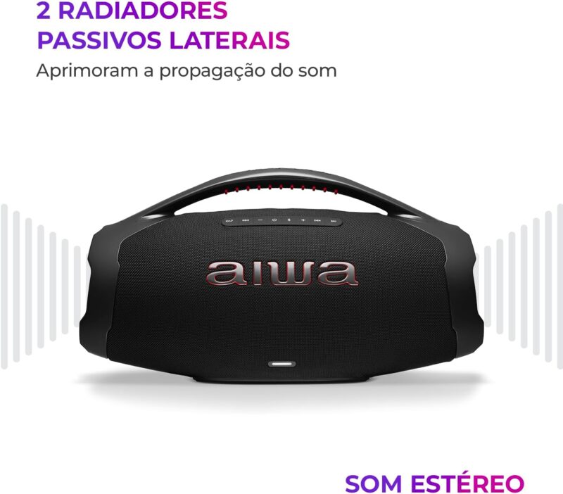 Boombox Aiwa Ligths Plus Preta 200w Bluetooth Portátil