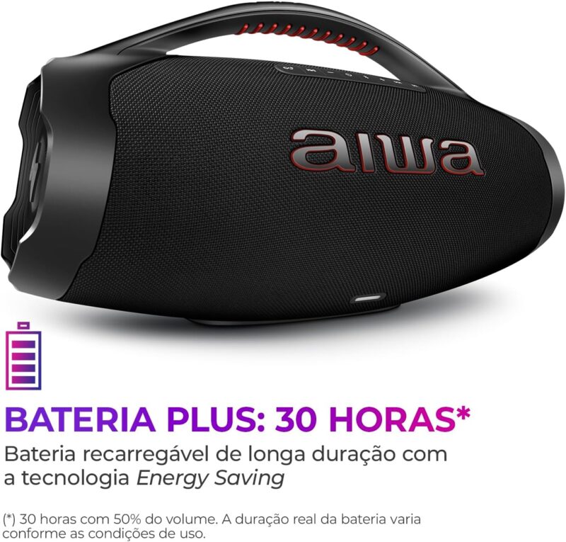 Boombox Aiwa Ligths Plus Preta 200w Bluetooth Portátil