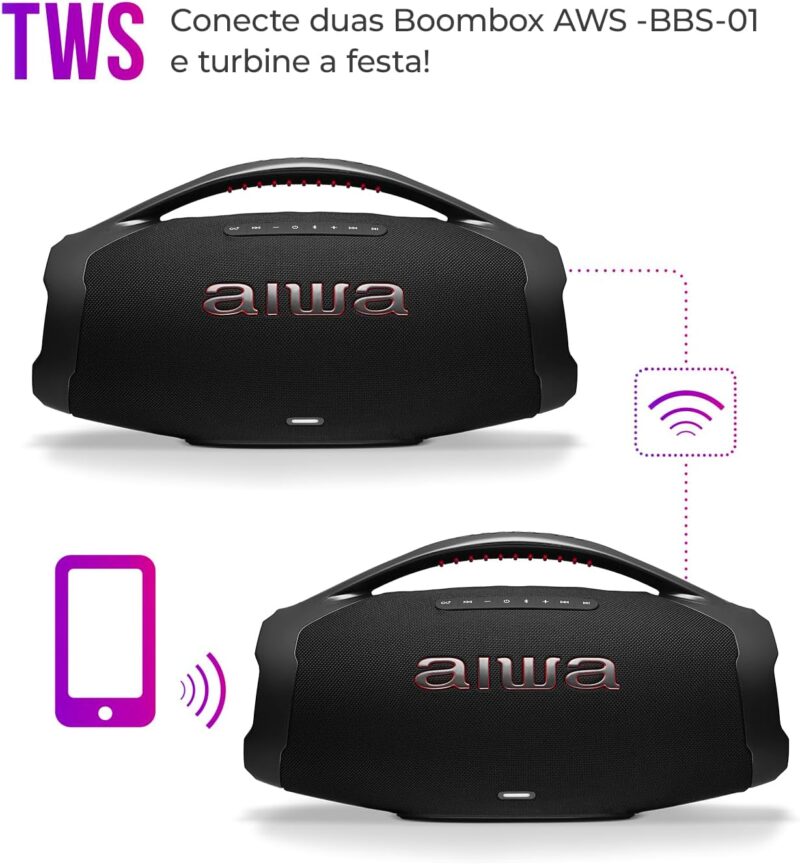 Boombox Aiwa Ligths Plus Preta 200w Bluetooth Portátil