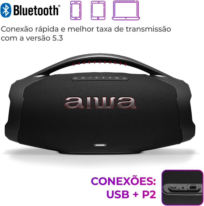 Boombox Aiwa Ligths Plus Preta 200w Bluetooth Portátil