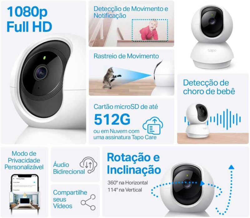 Tp-Link Câmera de Segurança Residencial Wi-Fi Tapo C200