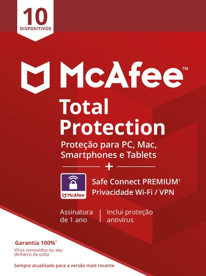 Mcafee Total Protection + Privacidade Wi-Fi/VPN para 10 Dispositivos Assinatura 1 Ano