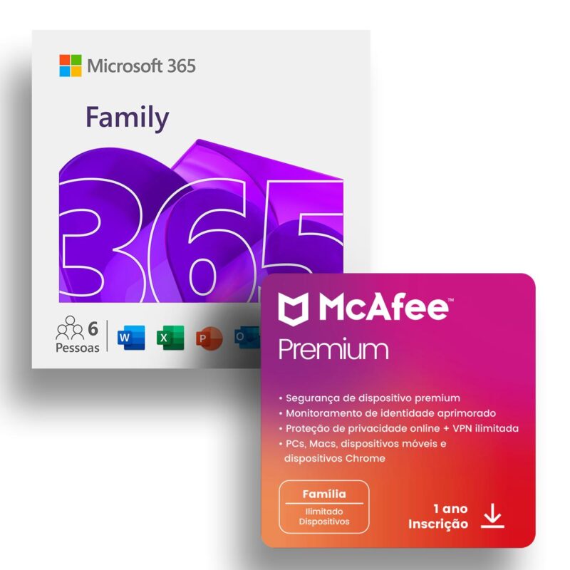 Microsoft Office 365 Family com Mcafee+ Premium Family Assinatura 1 Ano