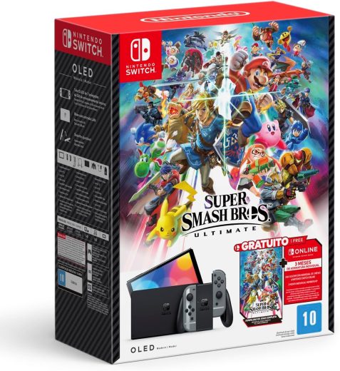 Console Nintendo Switch Oled Cinza + Jogo Super Smash Bros Ultimate Digital