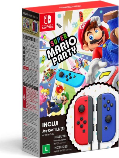 Bundle Joy-Con Azul e Vermelho Neon +Jogo Mario Party Digital